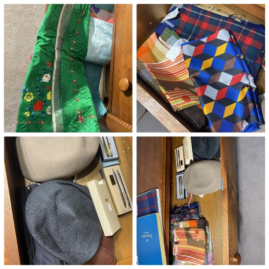 Dresser contents - pens, Asian festive garments, scarves