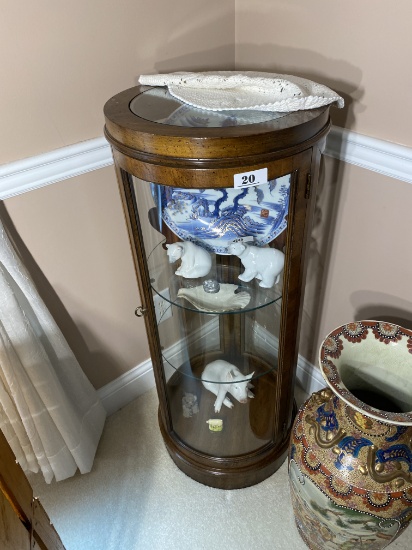 Round Glass and Wood Display Cabinet