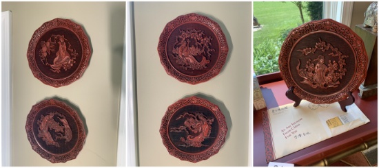 5 Asian Art Reproduction Cinnabar Plates