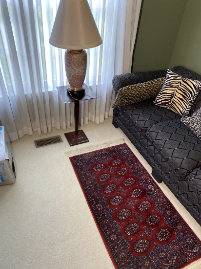 Rug, Asian lamp and wooden stand