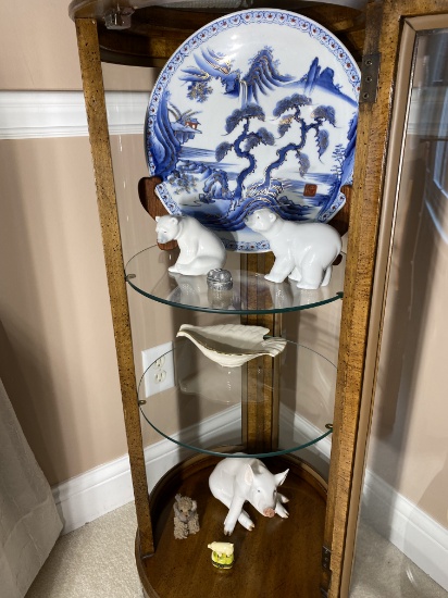 Asian ceramic charger, Royal Copenhagen pig, Lladro etc