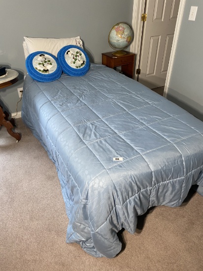 Twin sized bed, frame and bedding