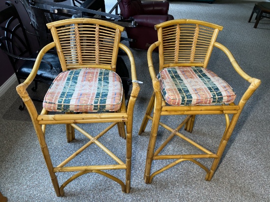 Pair of Bamboo Bar Stools or Chairs