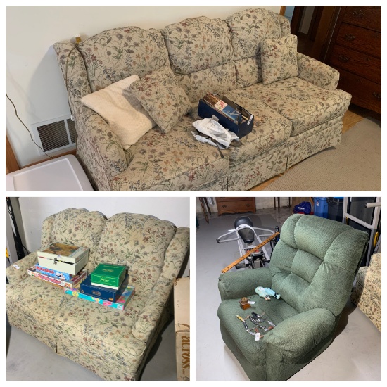 Love seat, couch, reclining chair lot