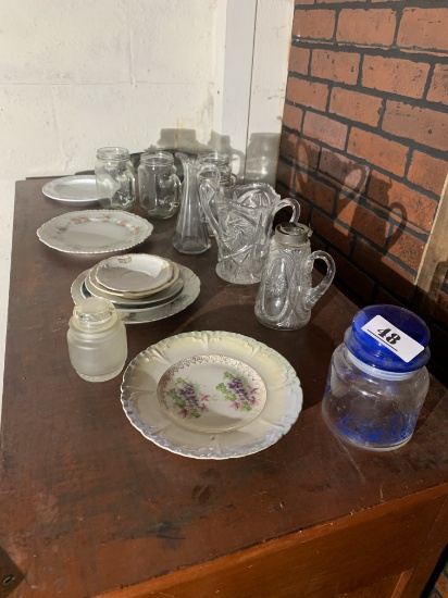 Antique glass, silverplate and china lot