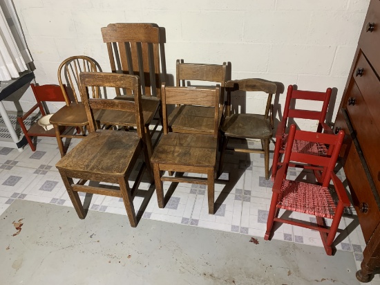 Group lot of 9 smaller antique chairs