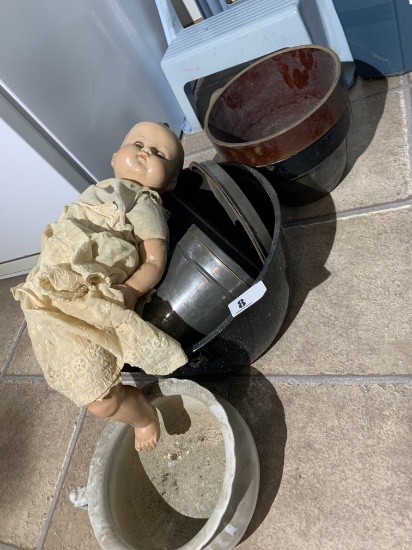 Antique Ideal Doll, mixing bowls and more
