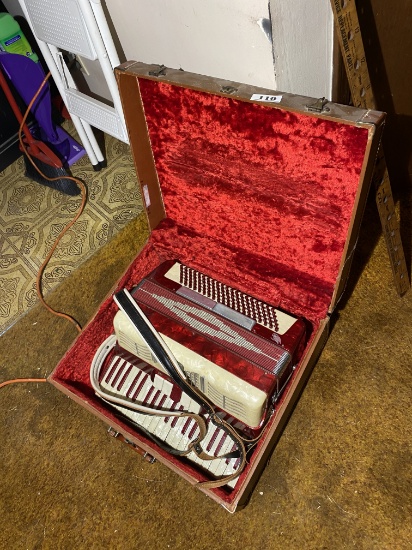 Antique Accordion in Case - Red Sparkle