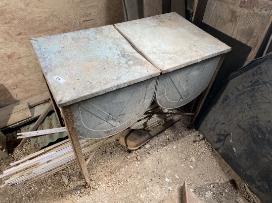 Primitive Double Galvanized Wash Basin with Blue Painted Top