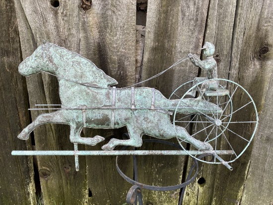 Vintage Copper Horse & Sulky Weathervane