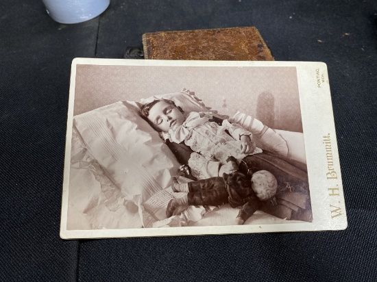 Cabinet Card Post Mortem Photo Child with Doll