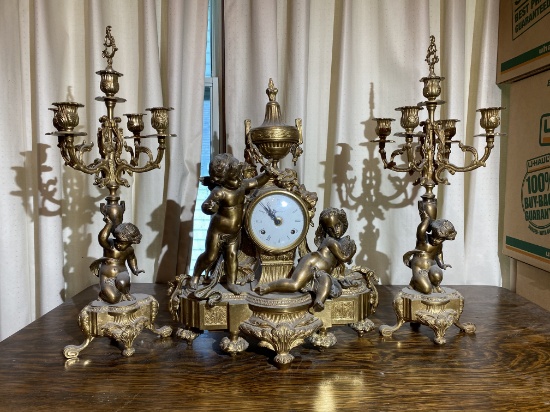 Antique Made in Italy Garniture Clock & Candlesticks set