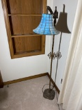 Antique floor lamp w/blue iridescent shade