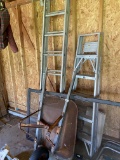 Older Wheelbarrow and ladders lot