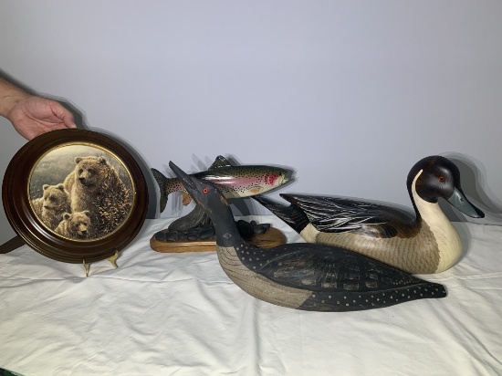 Group of Carved Ducks & Fish.  See photos for Damages