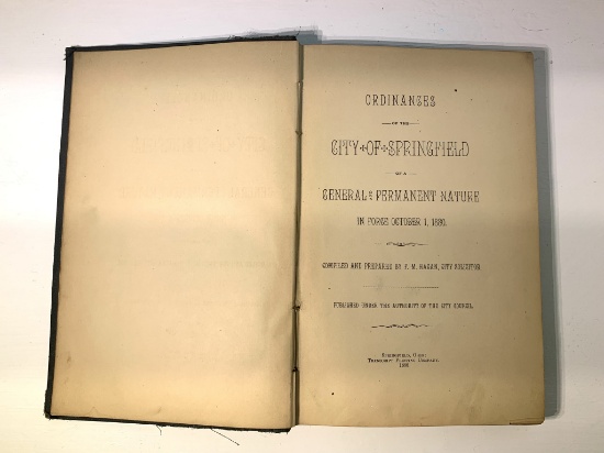 Rare Early Springfield Ohio Ordinances book - 1880