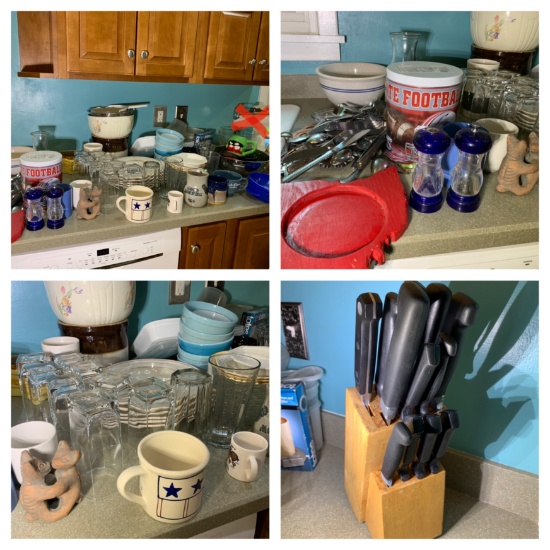 Great Group of Kitchen Items, Knife Block, Glassware, Flatware & More