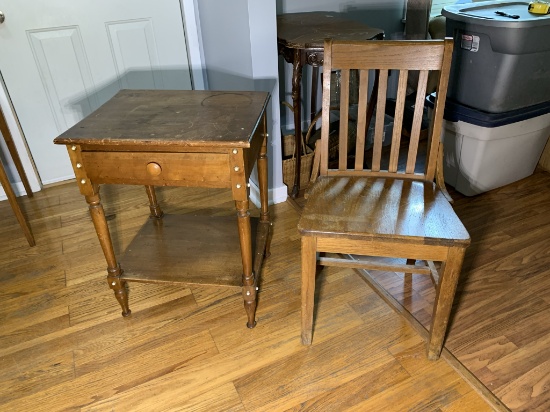 Antique Side Table and Antique Chair