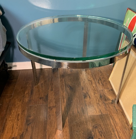 Milo Baughman Chrome and Glass Side Table