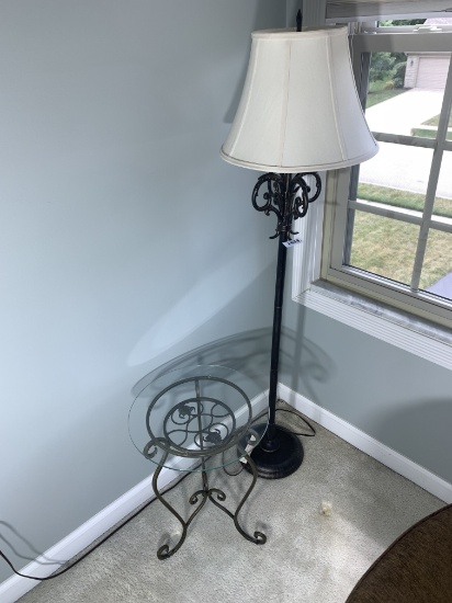 Floor lamp, glass and metal table