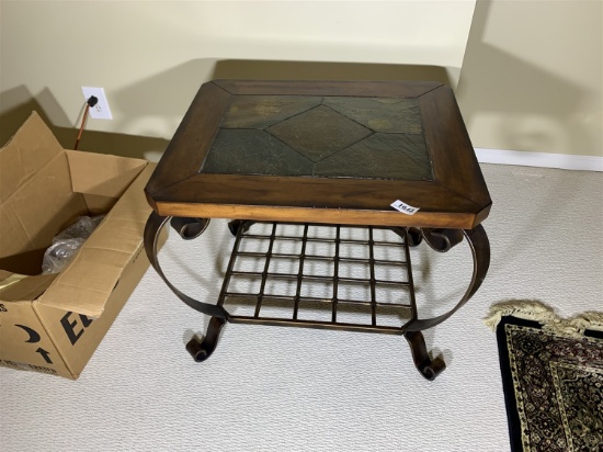 Nicer Metal, wood and stone top table