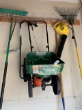 Seeder, blower, yard tools lot