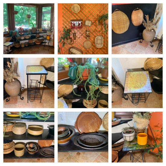 Great Group of Stoneware, Baskes, Plant Stands, & More