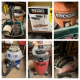 4 Wet / Dry Vacuum - Ridgid, 2 SHop-Vacs & Small Vac