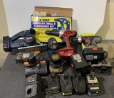 Group of Battery Powered Drills, Batteries & More