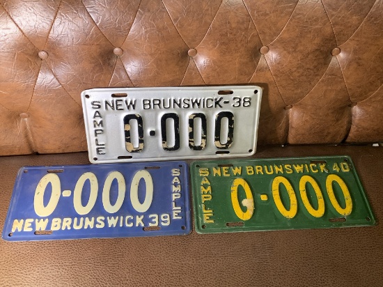 Vintage Sample New Brunswick License Plates 1938, 1939, 1940