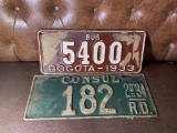 Vintage Bogota Colombia Bus 1933 & Consul License Plates