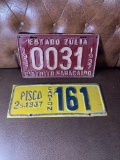 Rare Foreign Venezuela Maracaibo 1937 & Pisco Camion 1937 License Plates