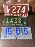 Vintage Foreign Managua 1934, Chihuahua 1936, Limache 1935 License Plate