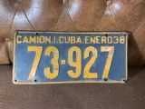Vintage Foreign Camion Cuba Enero 1938 License Plate