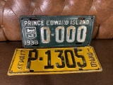 Vintage Foreign Prince Edward Island 1938 & El Salvador 1936 Licence Plates