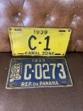 Vintage Foreign Canal Zone 1939 & Rep. Panama 1939 License Plates