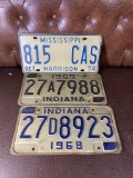 Vintage mississippi 1974, Indiana 1969 & Indiana 1968 License Plates