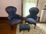 2 Matching Parlor Chairs & 1 Footstool