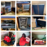 Back Bedroom Cleanout - T.V. Cabinet, Sony Speakers, Fisher Speakers, Manuels, Book Shelf & More