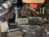 Group of Tools - Sockets, Screw Drivers, Drill Bits, Tool Bag & More