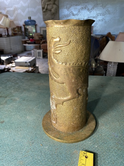 Antique Brass Dragon or Griffon decorated Trench Art Vase