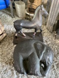 Cement Elephant garden statue PLUS metal horse