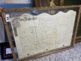 1729 Vellum Calligraphy Document in Frame