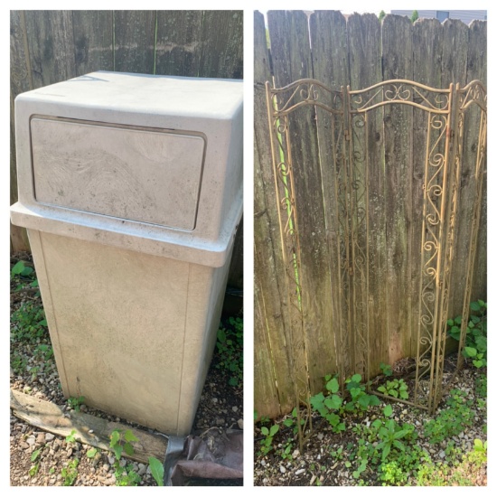 Iron Room Divider & Industrial Trash Can