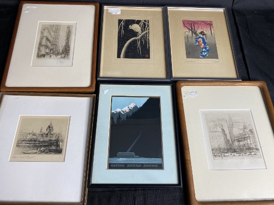 Group lot of framed art including Japanese Prints