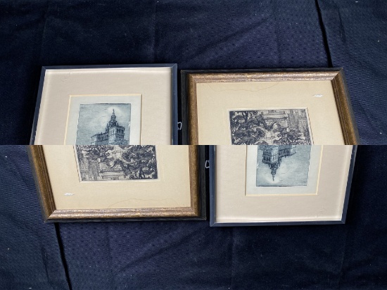 2 Antique Etchings by Luigi Lucioni and Leon Dolice