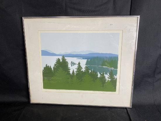 Unusual Vintage Acadia Pines and Lake Landscape