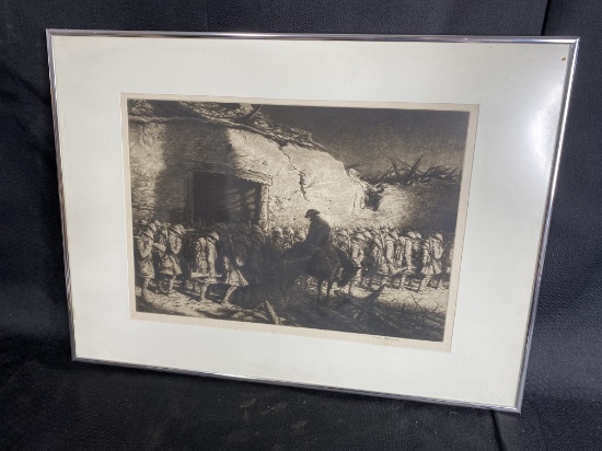 Antique WWI Military Soldiers Etching