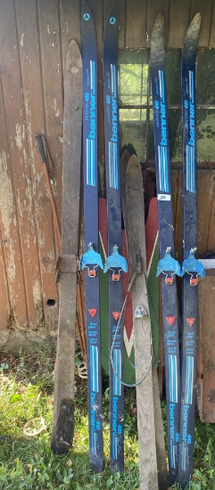 Group lot of assorted skis including wood