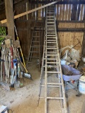 Group lot of antique wooden ladders including very large